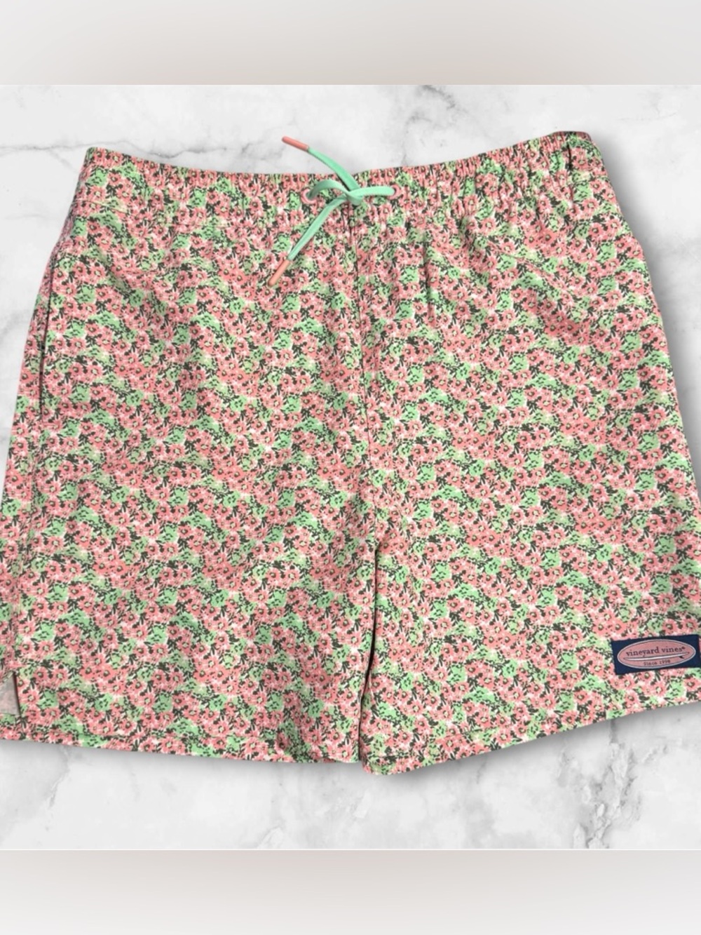 Vineyard Vines Pink and Mint Floral Swim Shorts